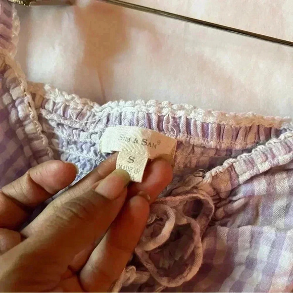 Gingham purple crop top button detail Sz small - Picture 3 of 5